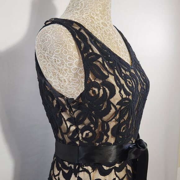 Tahari Arthur S Lavine Women's Size 8 Black Lace Sleeveless V-Neck Zip Dress - Picture 6 of 15